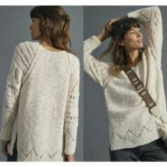 ANTHROPOLOGIE Pilcro Luna Pointelle Sweater Cream - Picture 1 of 14